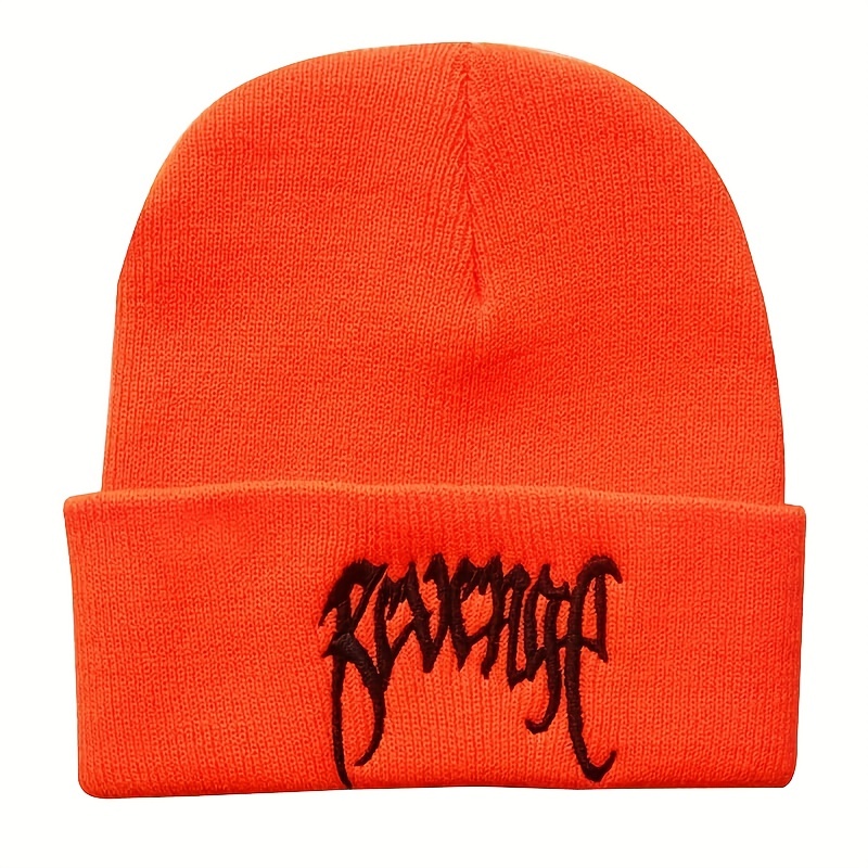 Gothic Letter Embroidery Beanie Cap Unisex Hip Hop Knit Hat Solid Skull Cap Y2K