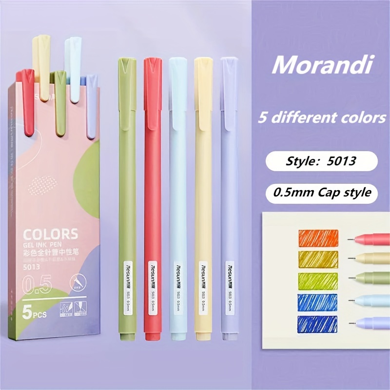 5Pcs/box Retro Dark Colored Gel Pens Retractable 0.5mm Fine Point Morandi  Macaron Color Pens