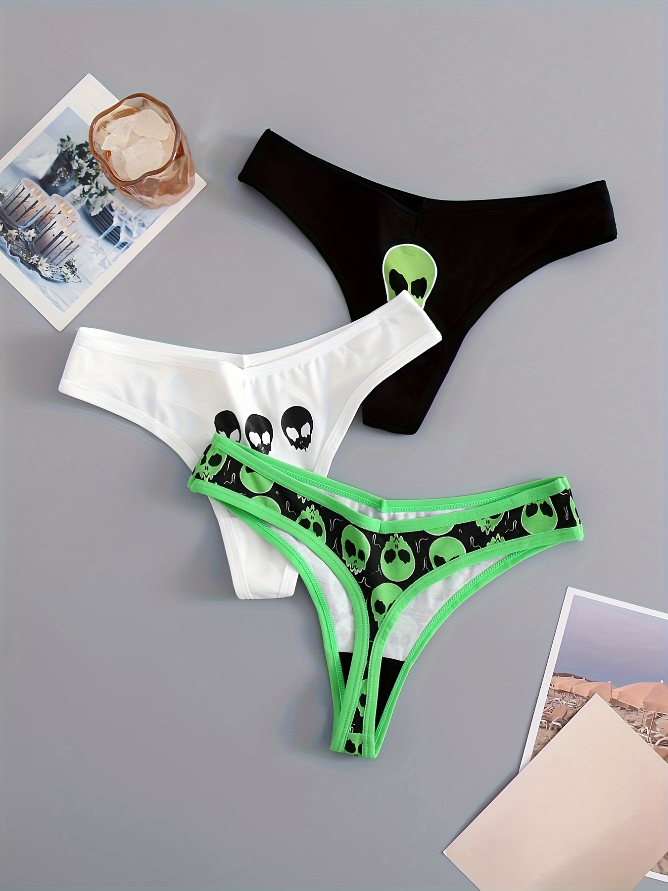 3pcs Fruit & Heart Print Thongs, Sexy Low Waist Stretch Intimates Panties,  Women's Lingerie & Underwear