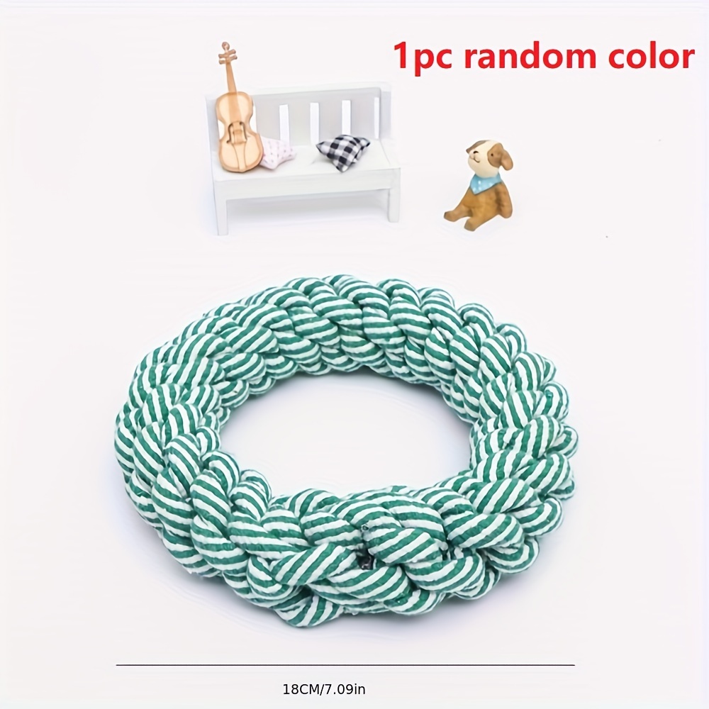 1pc random color ring woven design pet chew toy dog teeth grinding toy dog braided knot rope chew funny toy random color 10