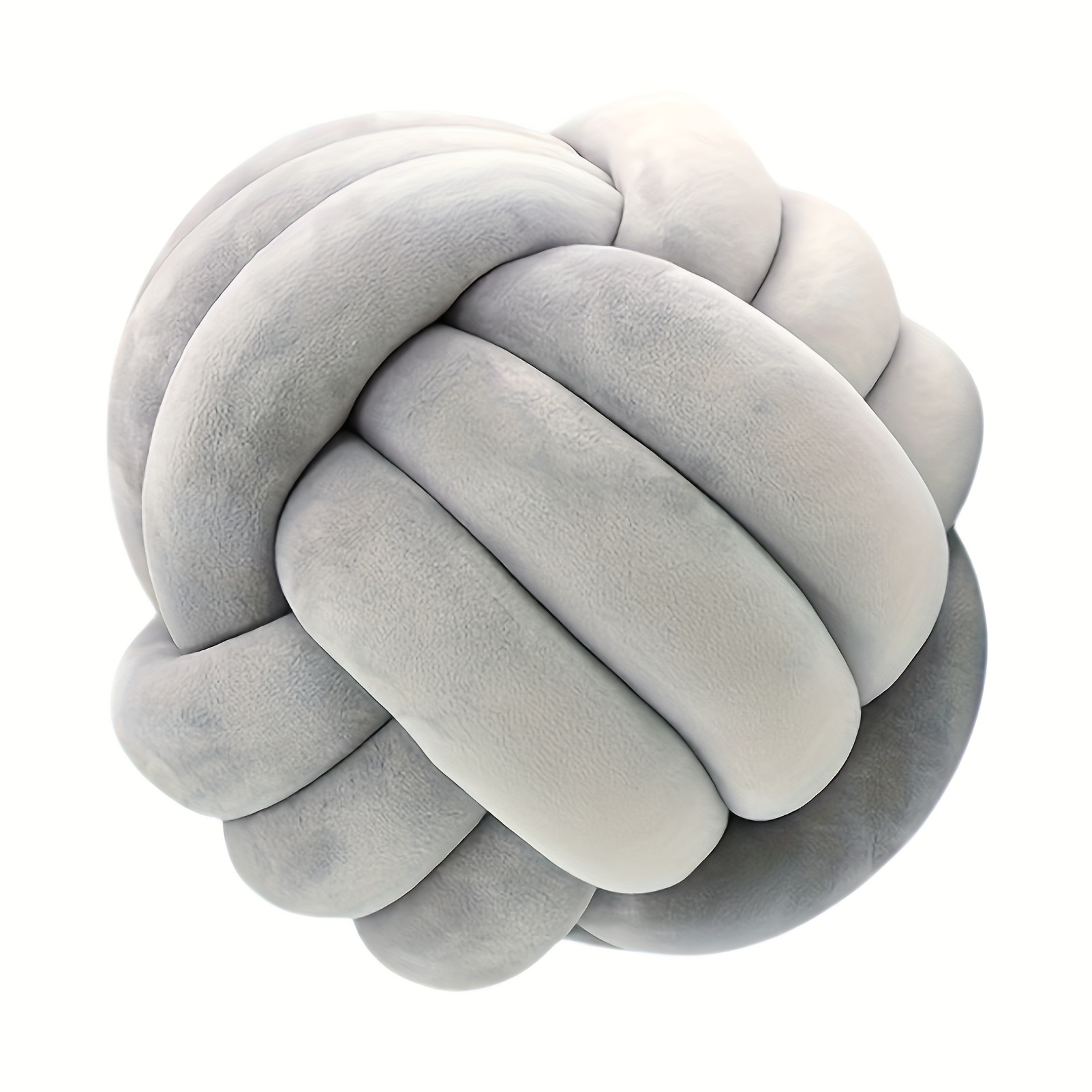 Knot Ball Throw Pillow, White Round Knotted Plush Cushion Accent