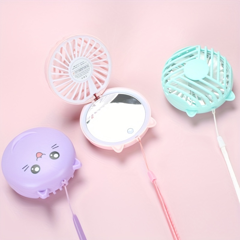 Portable Folding Makeup Mirror With Mini Fan LED Light Fill Beauty Makeup Mirror