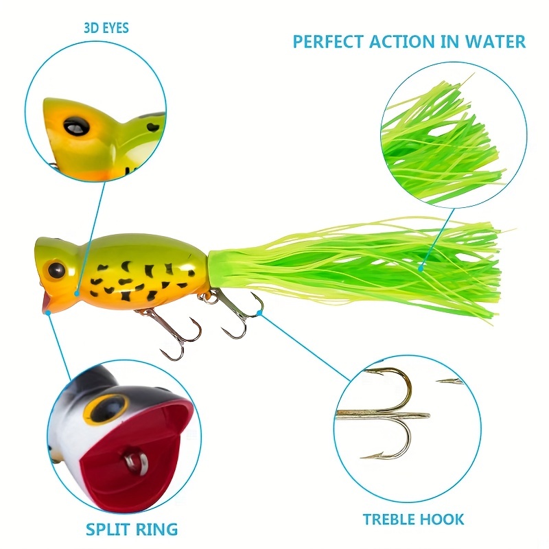 PRO BEROS Topwater Frog Fishing Lure Lifelike 3D Frog Popper Floating Hard  Bait Artificial Bait Treble Hook Pike