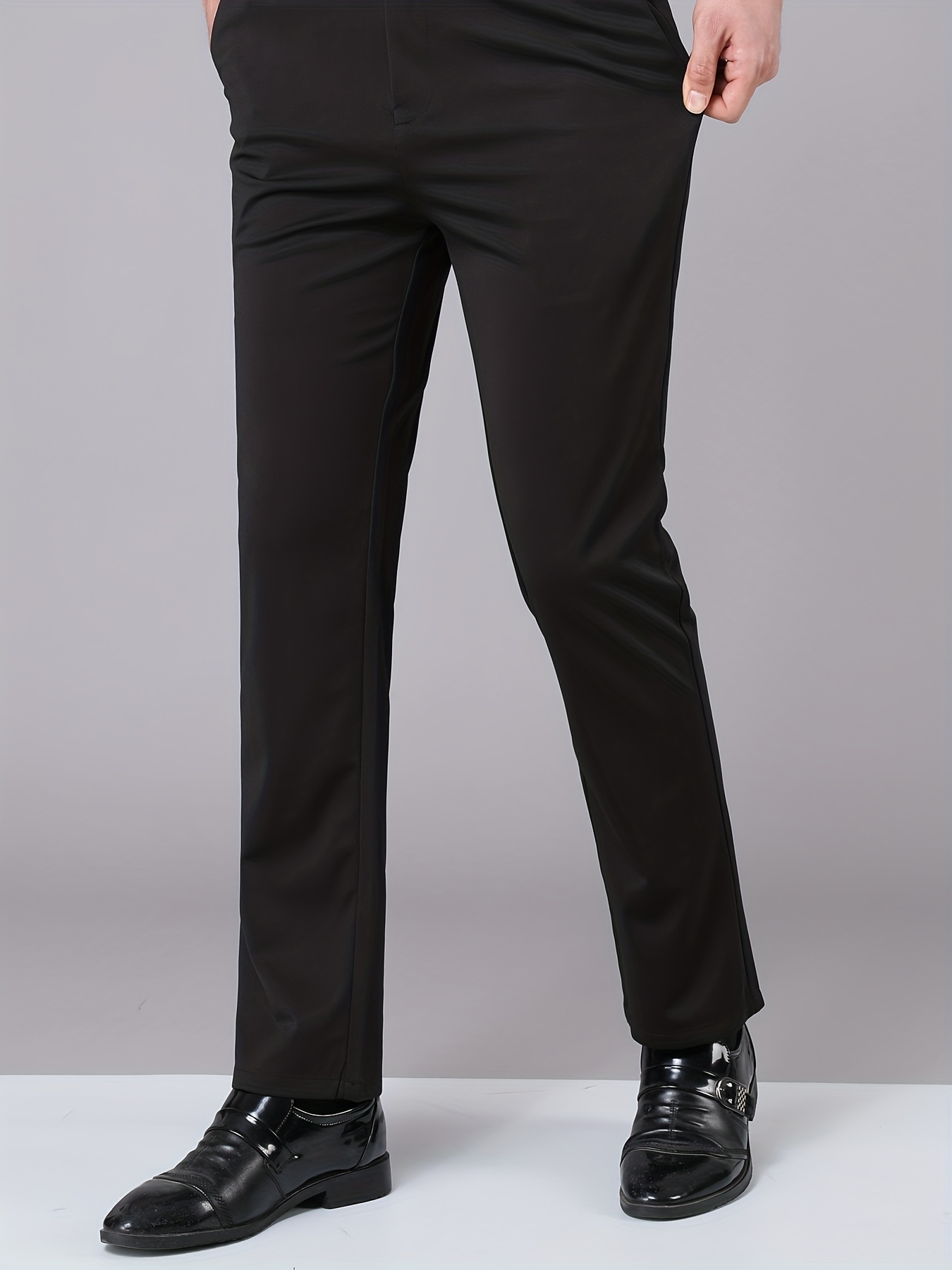 Classic Design Dress Pants Men's Formal Solid Color Slightly - Temu