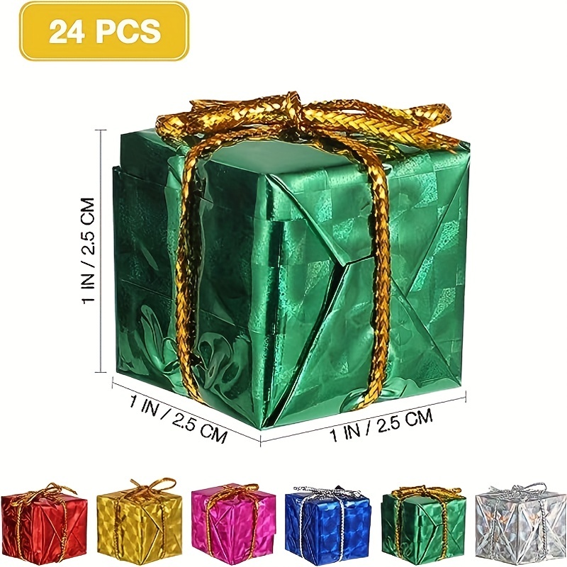 12 Pieces Shiny Tiny Christmas Ornaments Assorted Color Mini Candy Box  Ornaments for Xmas Trees Party Supplies Hanging Decorations 