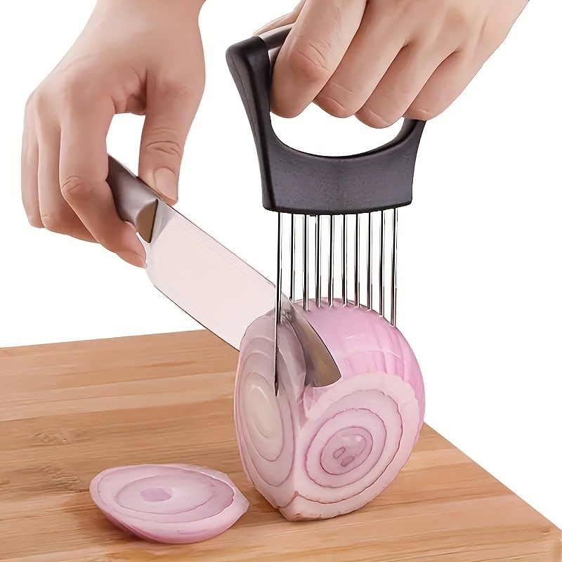 Stainless Steel Onion Cutter, Steak Slicer, Onion Clipper, Onion Slicer  Holder, Tomato Slicer, Meat Slicer, Vegetable Slicer, Onion Cutting Tool,  Onion Rack For Slicing, Kitchen Items, Kitchen Stuff, Kitchen Supplies -  Temu