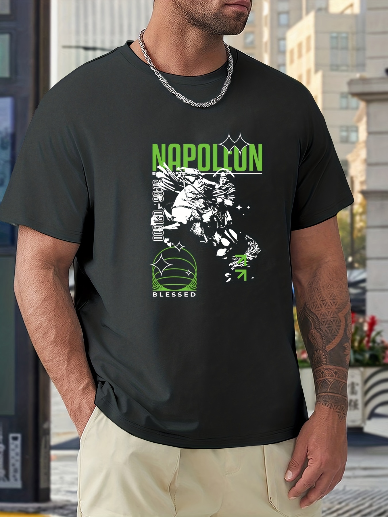 Napoleon Print Men's Graphic Design Crew Neck Novel T shirt - Temu