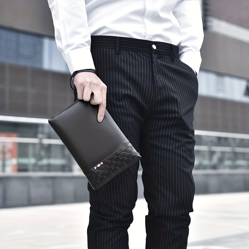 Fashion men clutch bag hand carry big capacity Weave design business bag  Black
