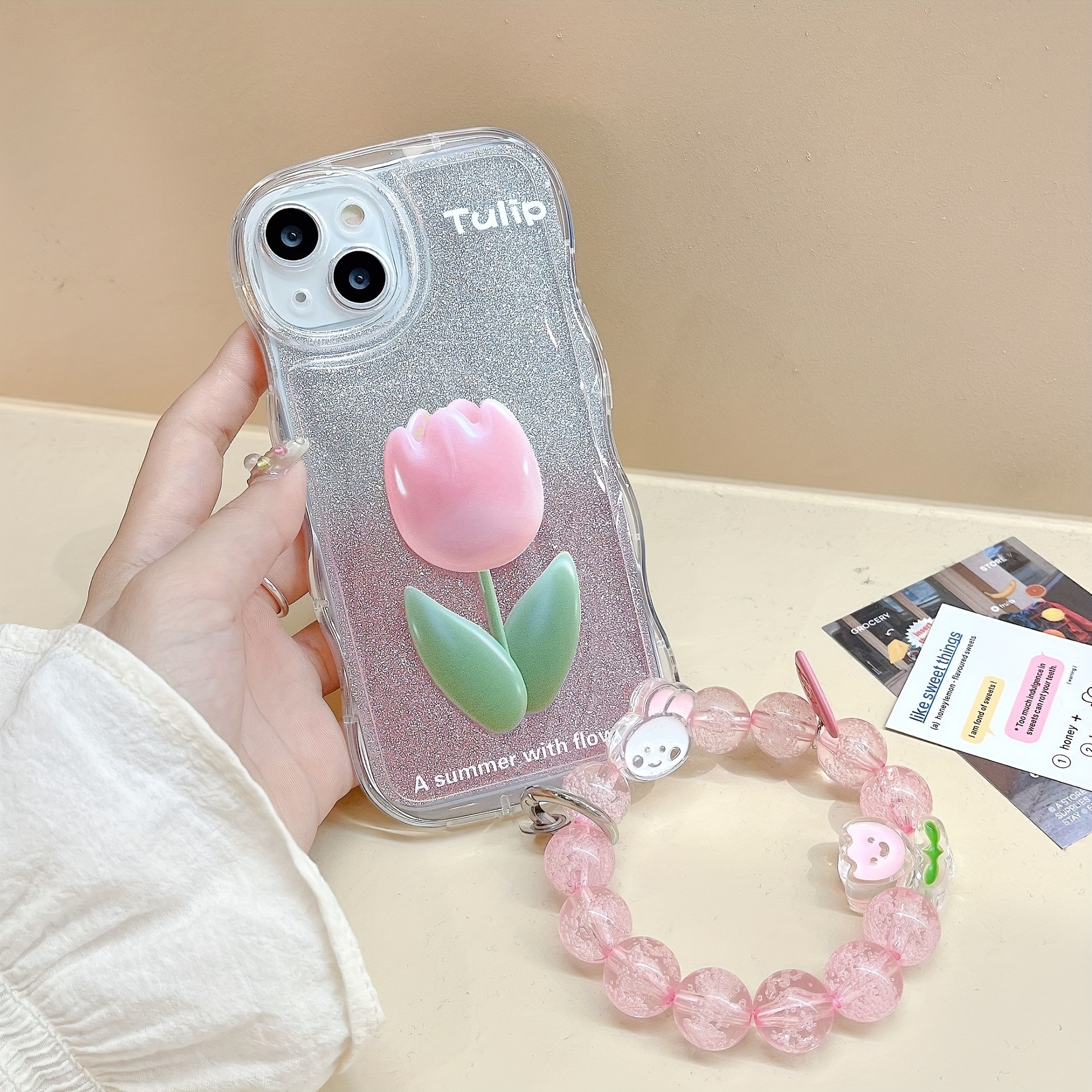 Aesthetic Black Tulip Wavy Phone Case for iPhone 14 Pro Max 13 