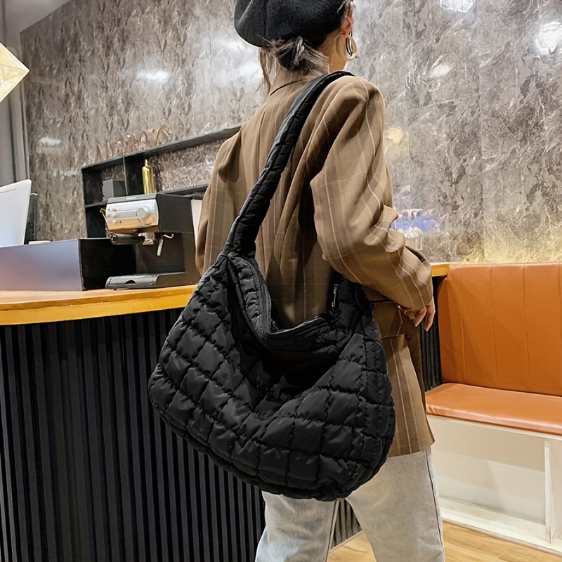 Puffy Quilted Crossbody Bag, Large Capacity Shoulder Bag, Lightweight Soft  Padded Hobo Bag - Temu
