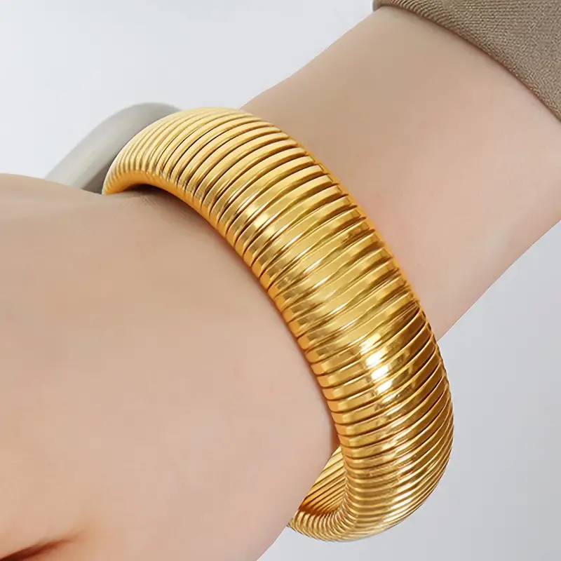 Stainless Steel Exaggerated Wide Design Golden Color Bangle - Temu