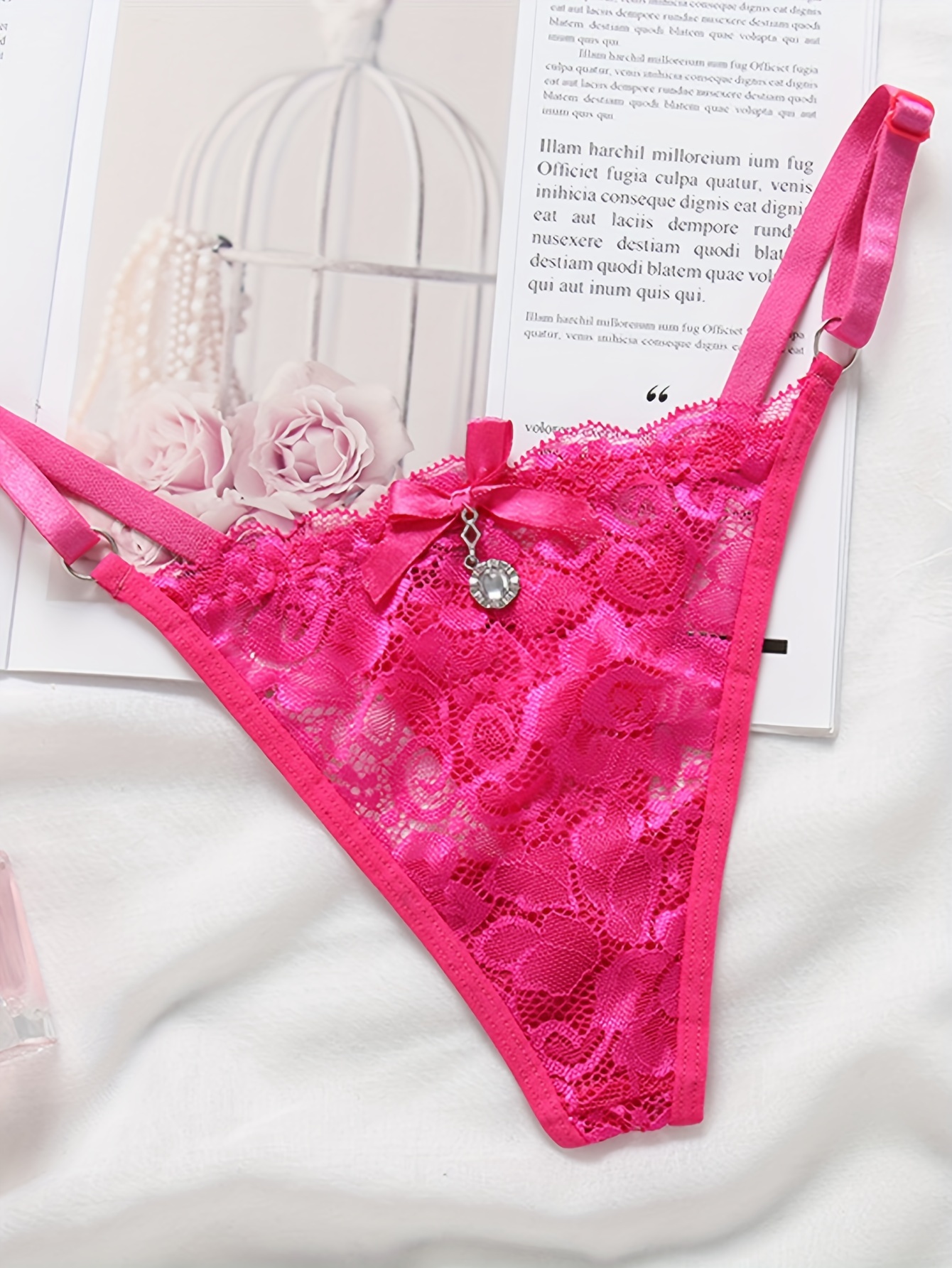 Floral Lace Mesh Thongs Hollow Bell Decor Bow Tie Panties - Temu
