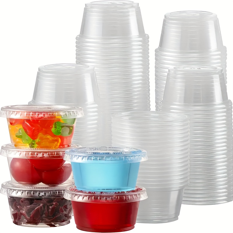 

50pcs Clear Plastic Portion Cups Set With Lids - Perfect For Jello Shots, Condiments & More!