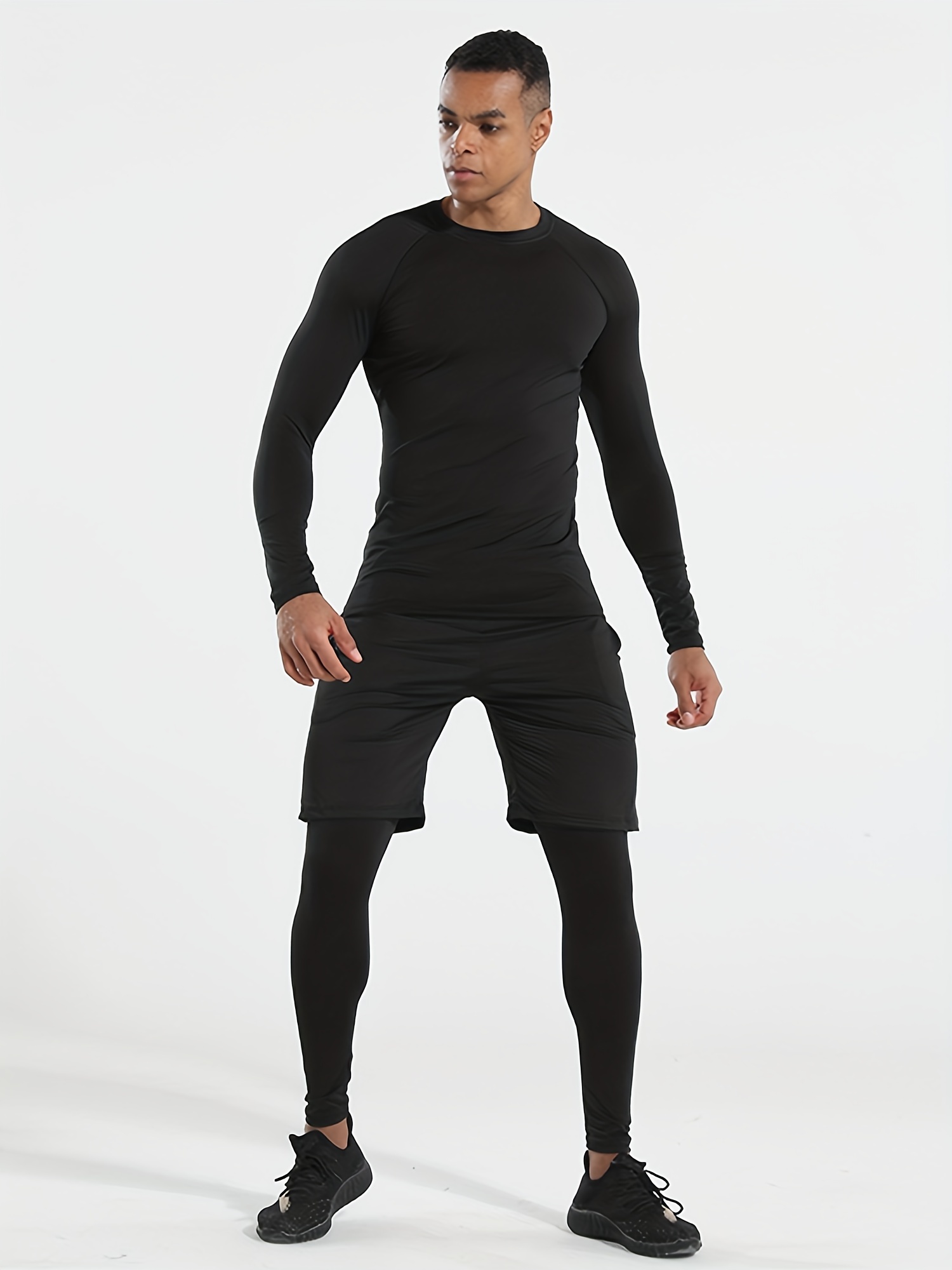 Men's Long Sleeve T shirt + Shorts + Leggings Quick drying - Temu
