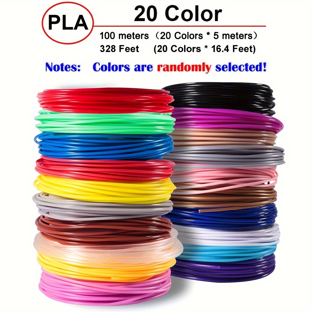 Filament PLA 1,75 mm - 20 couleurs 100 mètres - Filament stylo 3D -  Recharges stylo 3D