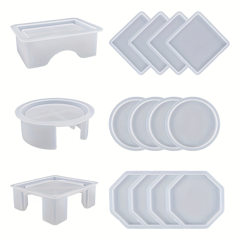 TikooTik 2 Pieces Coaster Molds for Resin Epoxy with Coaster Holder, Cup Mat Resin Molds Soap Tray Storage Box Silicone Mould for Making Wall Resin