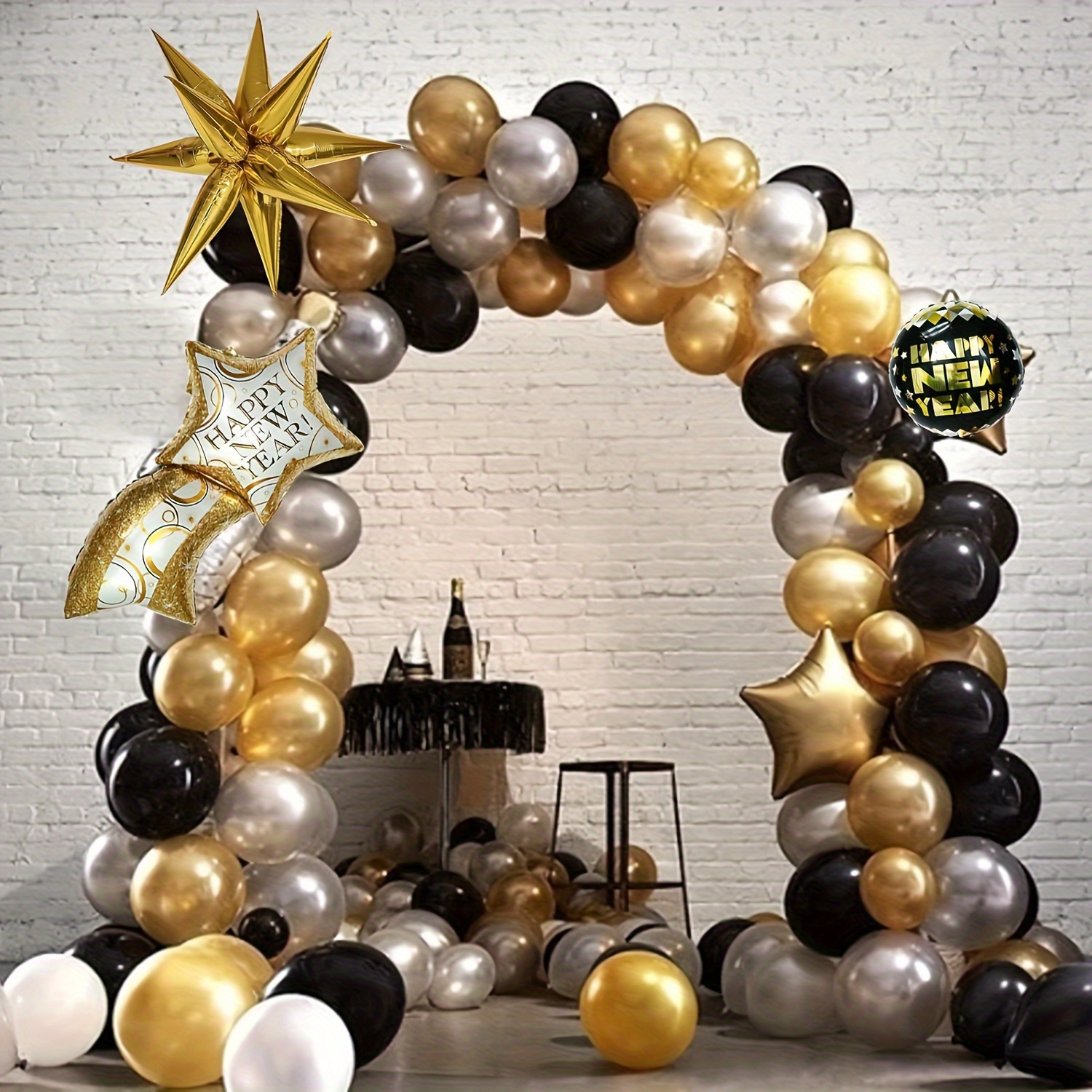 Kit de guirnalda de globos negros y dorados, fiesta de Año Nuevo, globos  negros dorados y plateados para fiesta de Año Nuevo, cumpleaños,  suministros