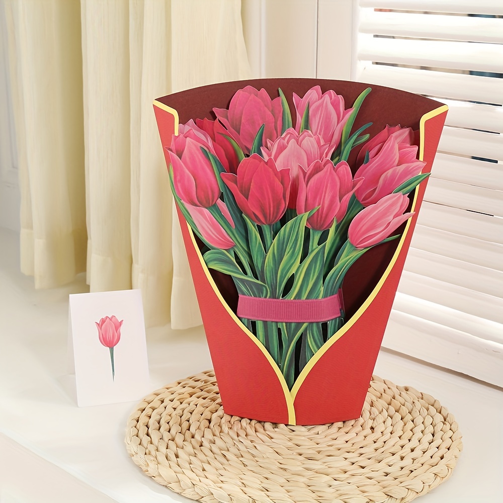 Freshcut Paper Pop Up Cards, Pink Tulips, 12 inch Life Sized Forever Flower  Bouquet 3D Popup Greeting Cards with Note Card and Envelope