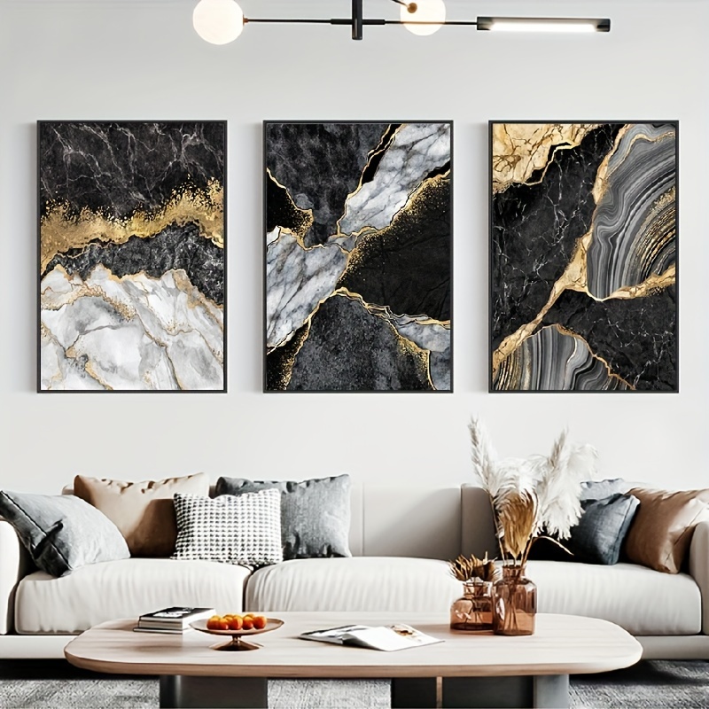 Gold Black Canvas Art Posters, Gray Silver Luxurious Marble Style