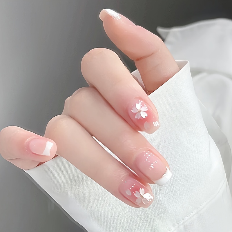 24pcs square press on nails short length glossy   nails pink nude floral nail art stickers for women s   reusable artificial nails for hands feet nails accessories beauty accessories   tips Product details 0