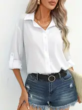 solid polo collar button shirt casual long sleeve shirt for spring fall womens clothing