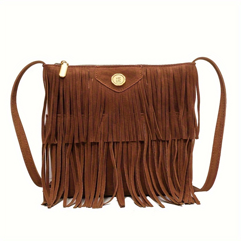 Boho Style Fringe Crossbody Bag, Vintage Shoulder Bag, Cowgirl Style Tassel  Flap Hobo Bag