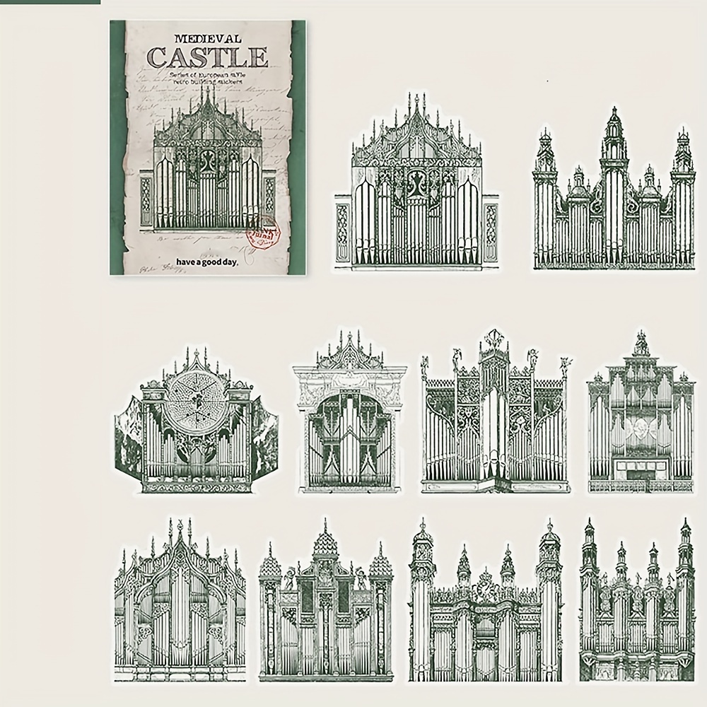 Material Paper - Retro Gothic Architecture Gate Junk Journal Scrapbook Paper