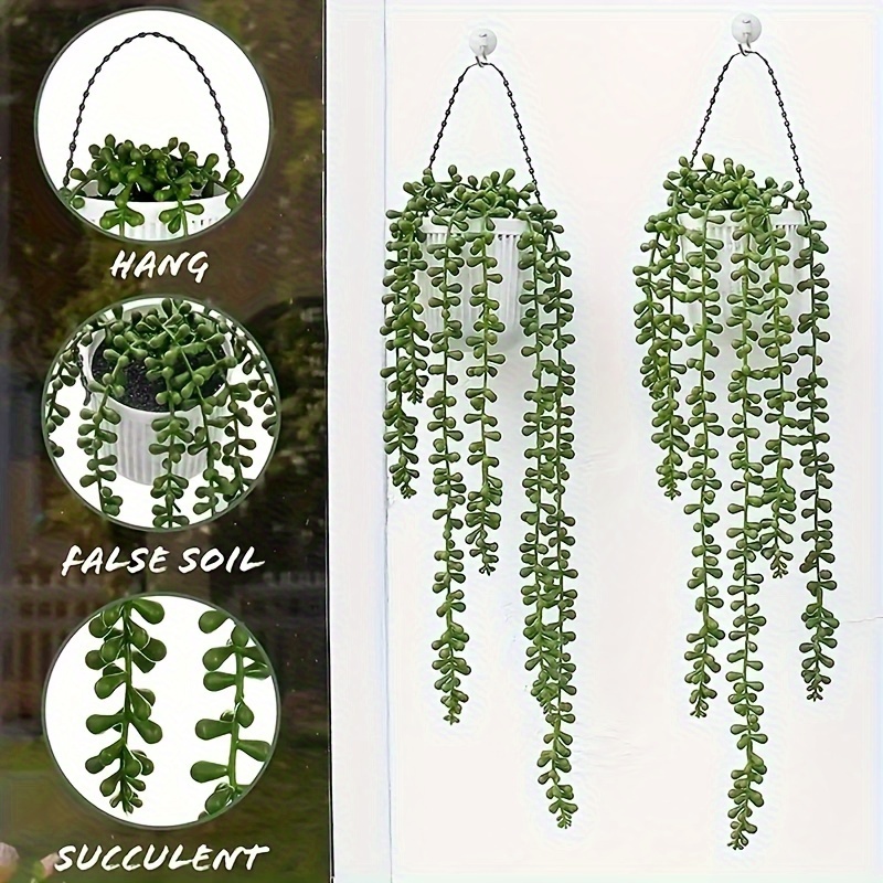

1/2/4pcs, Outdoor Simulation Green Plant Artificial Succulent 5-forked Lover Tear Plant Hanging Fake Pearl Home Garden Decorated With Fake Rattan Wall Plant