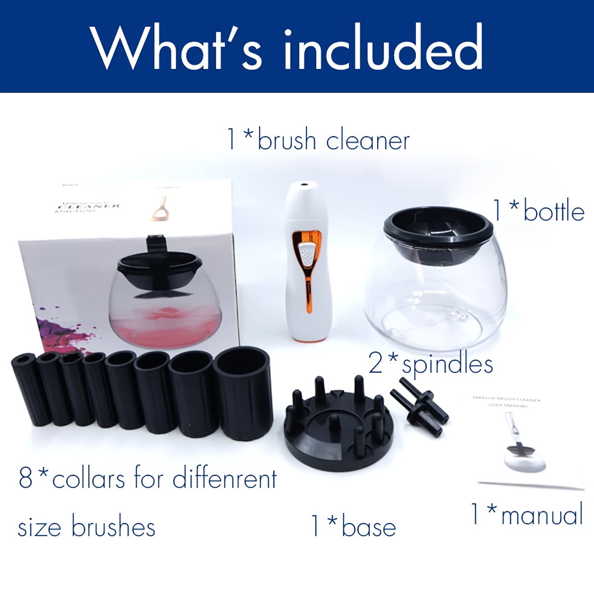  Senbowe Upgraded Makeup Brush Cleaner and Dryer Machine,  Electric Cosmetic Automatic Brush Spinner with 8 Size Rubber Collars, Wash  and Dry in Seconds, Deep Cosmetic Brush Spinner for All Size Brushes 