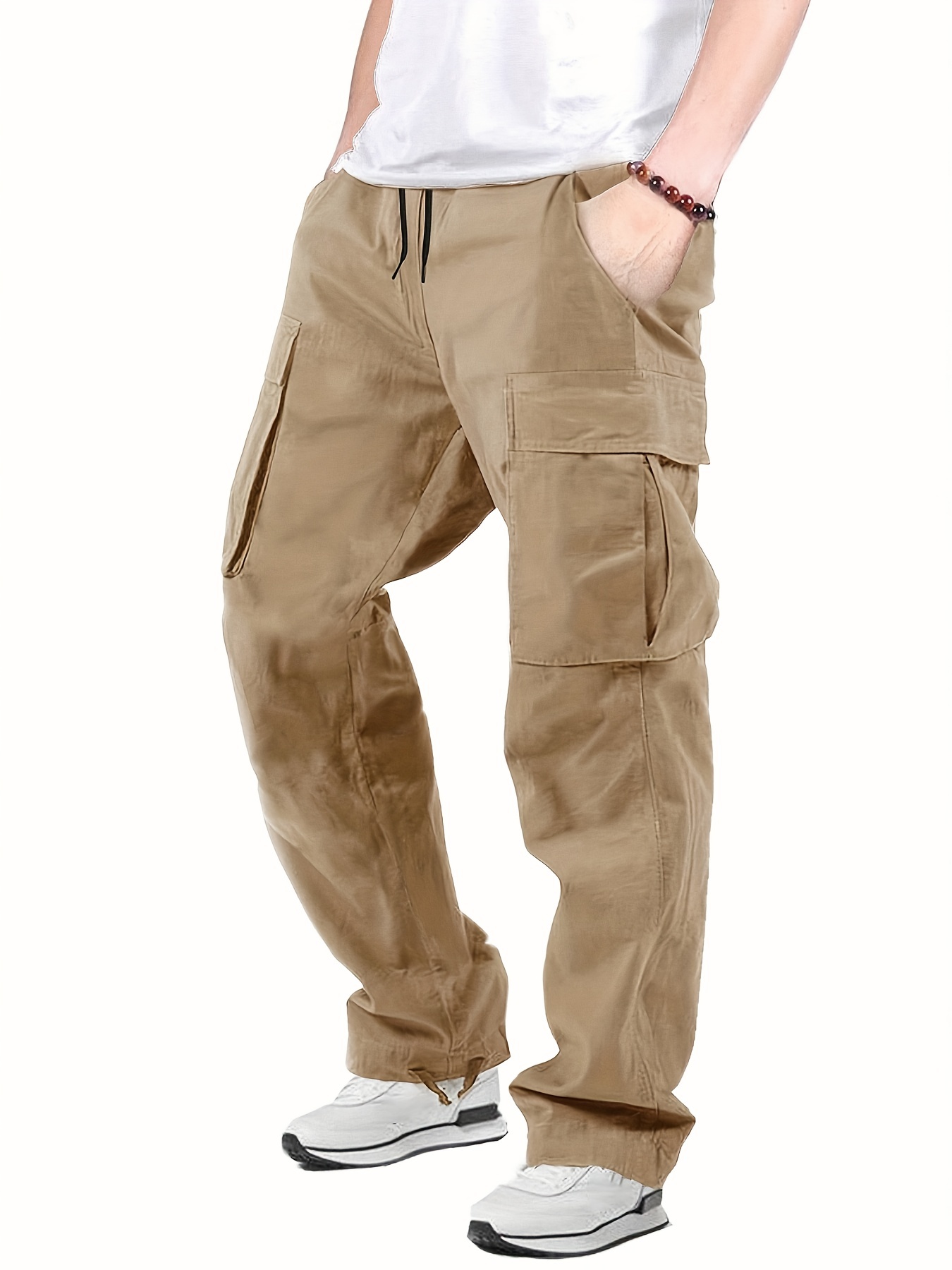Cargo Pants for Men Solid Casual Pants Multiple Pockets Straight