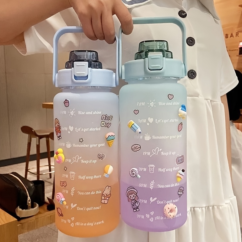 Motivational Water Bottle 2 Liters with Straw Kawaii Sports