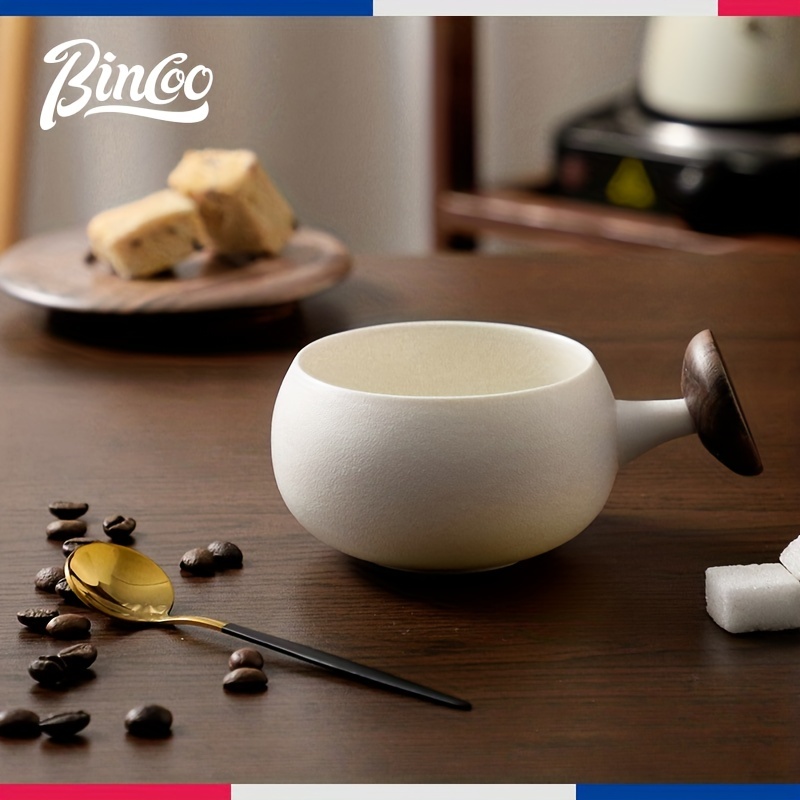 Keramik-Kaffeetassen-Set Milch-Tee-Tasse Mit Walnuss-Holz-Basis Und 304  Edelstahl-Löffel Keramik-Kaffeetasse Cappuccino-Tasse 8oz Nordic Style Mug