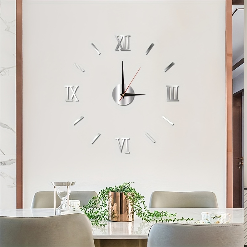 Reloj de pared grande de cuarzo 3D DIY, decorativo, pegatinas de espejo  acrílico, gran tamaño, decoración para el hogar, para cocina