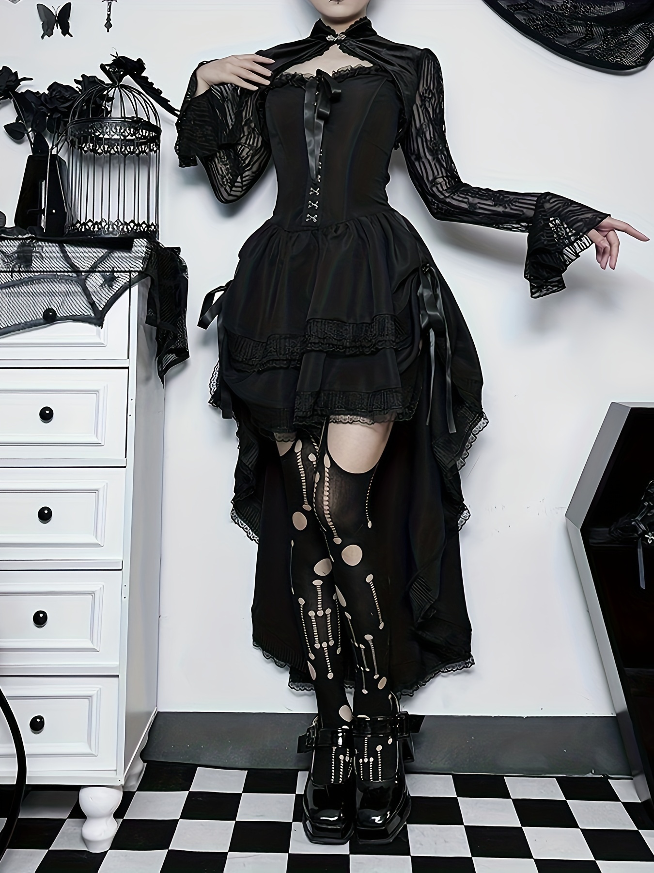 Black Maxi Dress, Plus Size Dress, Bat Wing Dress, Gothic Party Clothing,  Asymmetric Dress, Oversize Steampunk Dress, Plus Size Clothing 