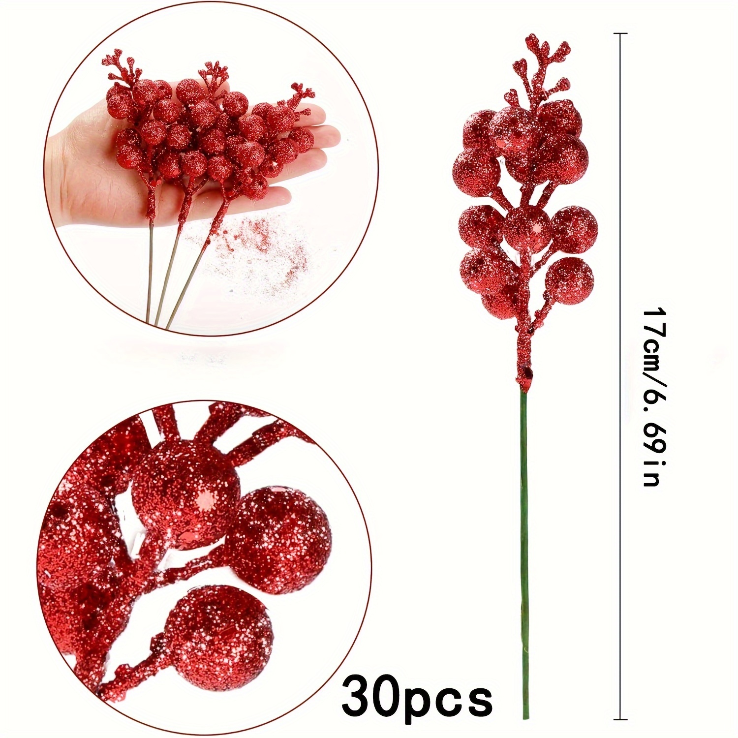 1pc, Artificial Holly Berry Stems Glitter Fake White Berries Christmas Tree  Wreaths Sprigs Crafts Decor Winter Berry Floral Picks Home Holiday Wedding