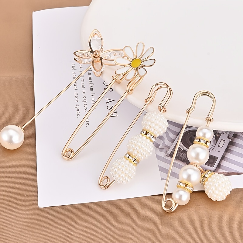4 Pieces Sweater Shawl Clip Shawl Pins And Sticks Scarf Pins And Clips  Shawl Pin Sweater Clips For Cardigans Pearl Brooches Clothing Pins Brooch  Pins