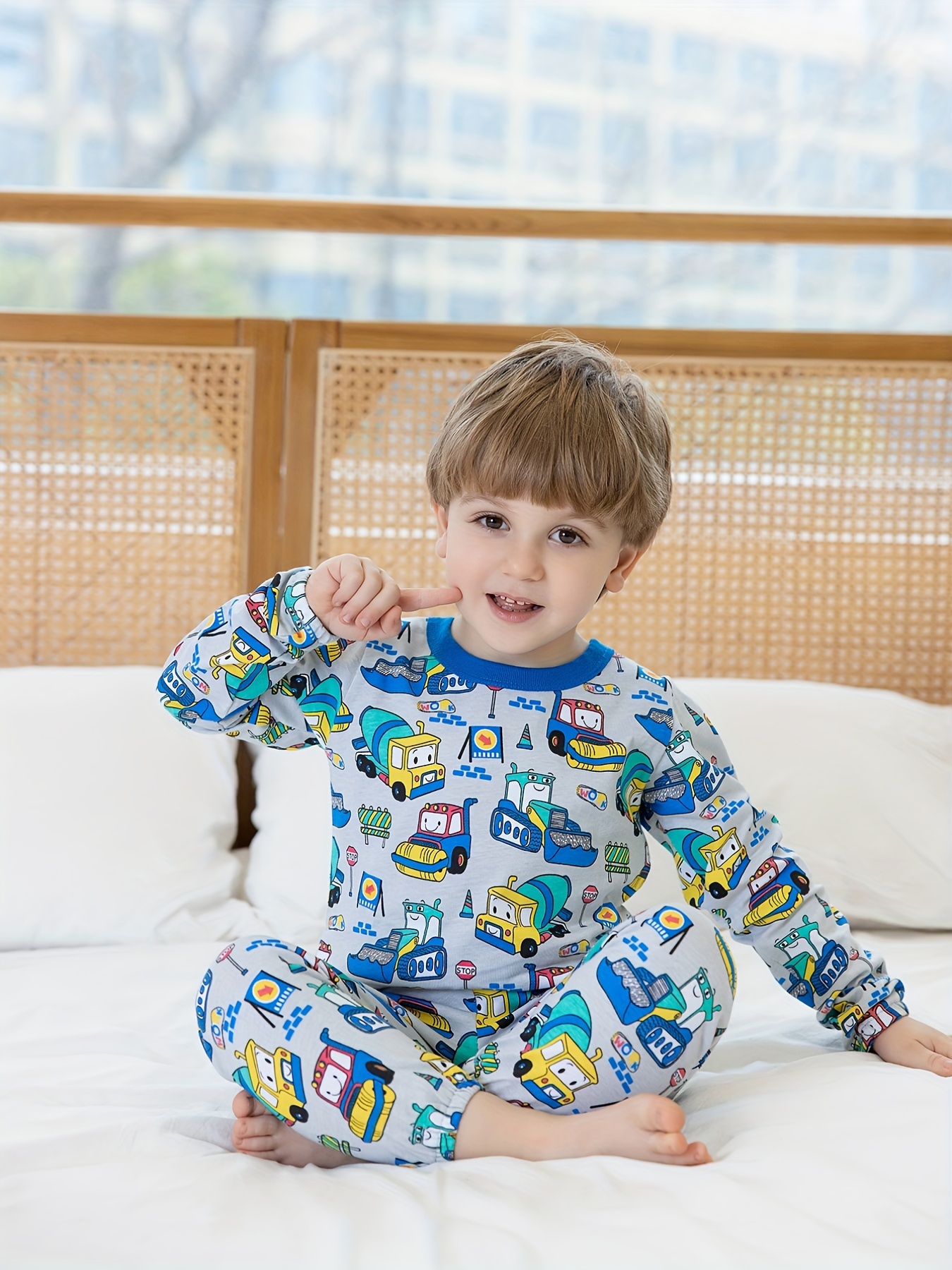Hudhud - Baby Boy Short Pajama Set Animal World Themed White (9 Months-3  Years)