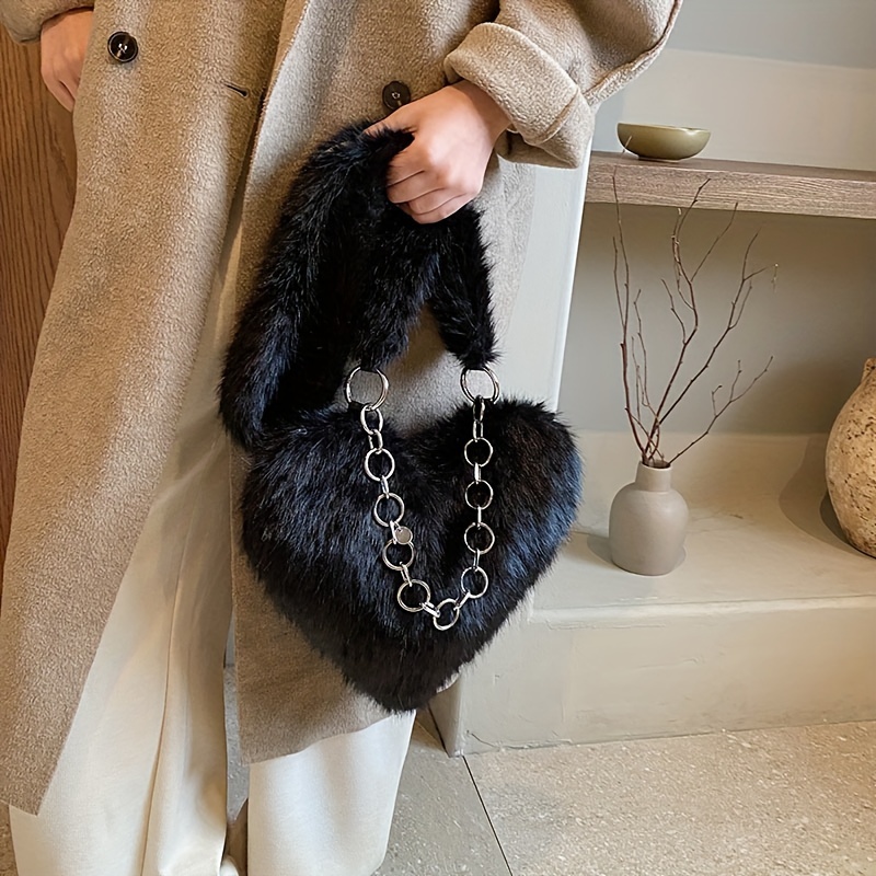 Heart shaped Plush Bag Women Small Handbags Fluffy Ladies - Temu