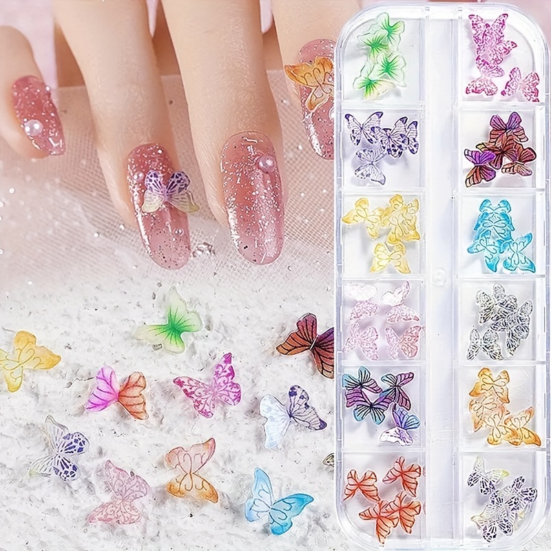 

48pcs Mini 3d Butterfly Acrylic Colorful Charms For Diy Nail Art Decorations Handmade Craft Design Jewelry Making Accessories