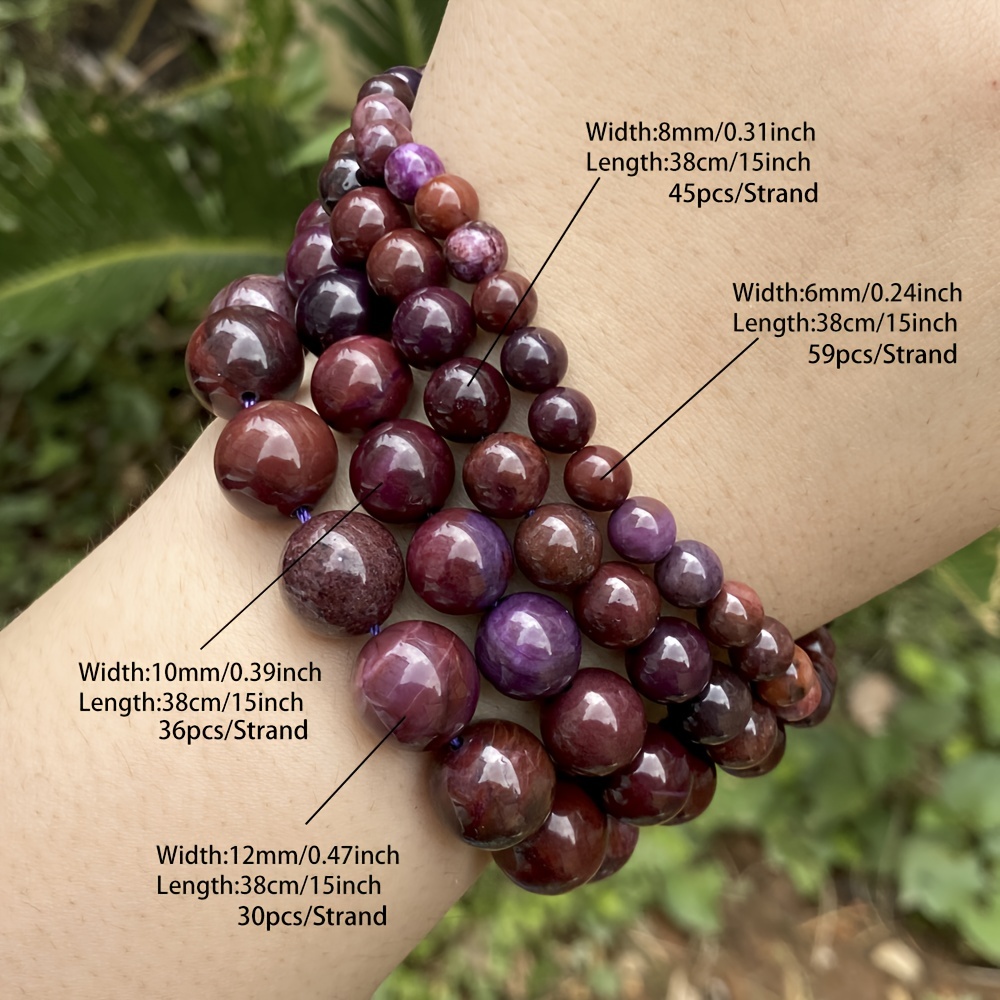 STONE BEAD BRACELET 6 MM W/CHARMS - GRAPE