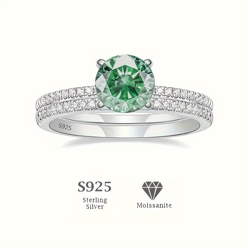 S925 Round Cut Moissanite Ring Set for Wedding