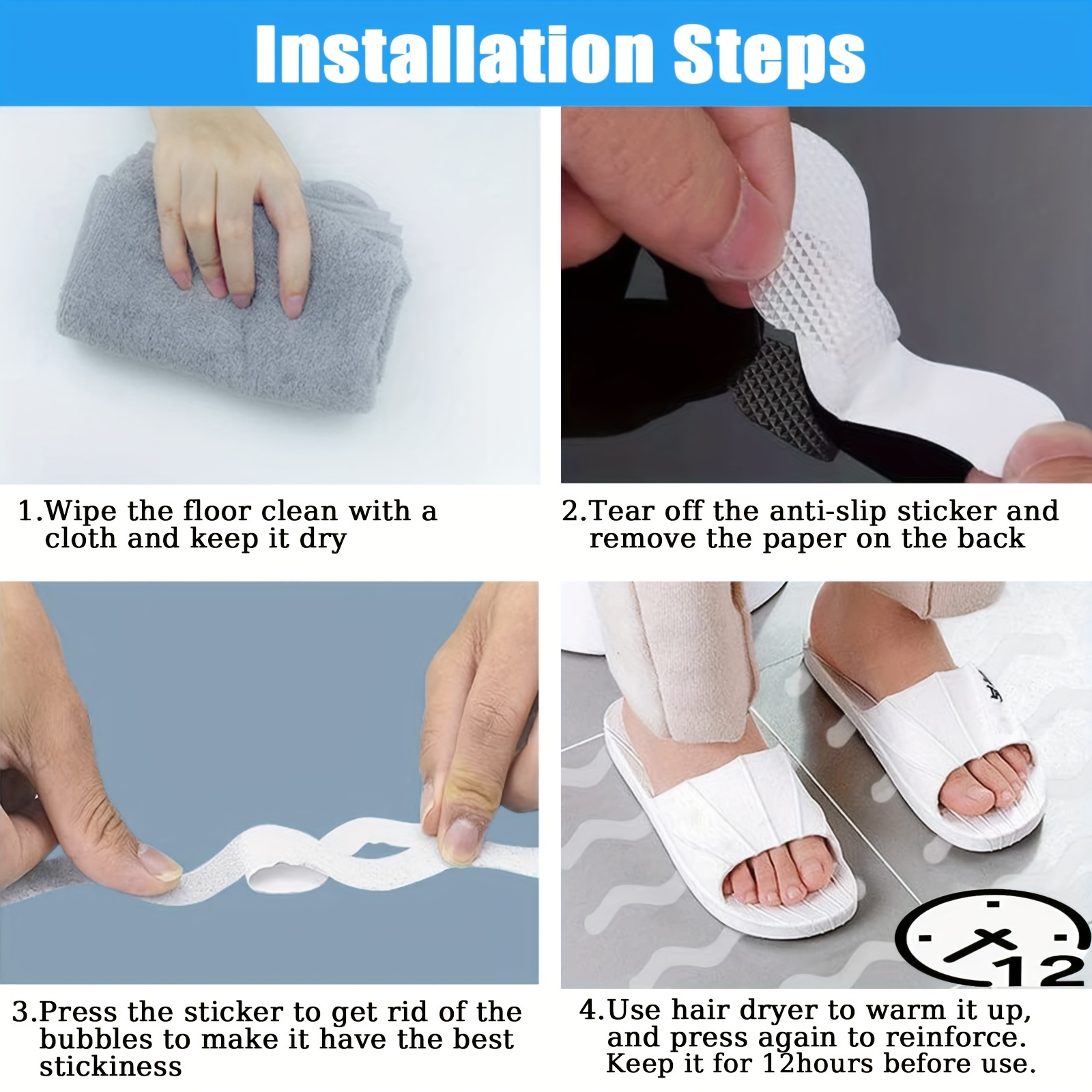Self-Adhesive Anti Slip Sticker Safety Tape Shower Stickers Non-Slip Strips  PEVA