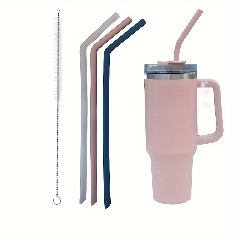 Image of 3pcs/5pcs 11.2"/28.45cm Extra Long Silicone Replacement Straws, Reusable Drinking Straws With Brush, For 32/40oz/64oz Tumblers With Handles