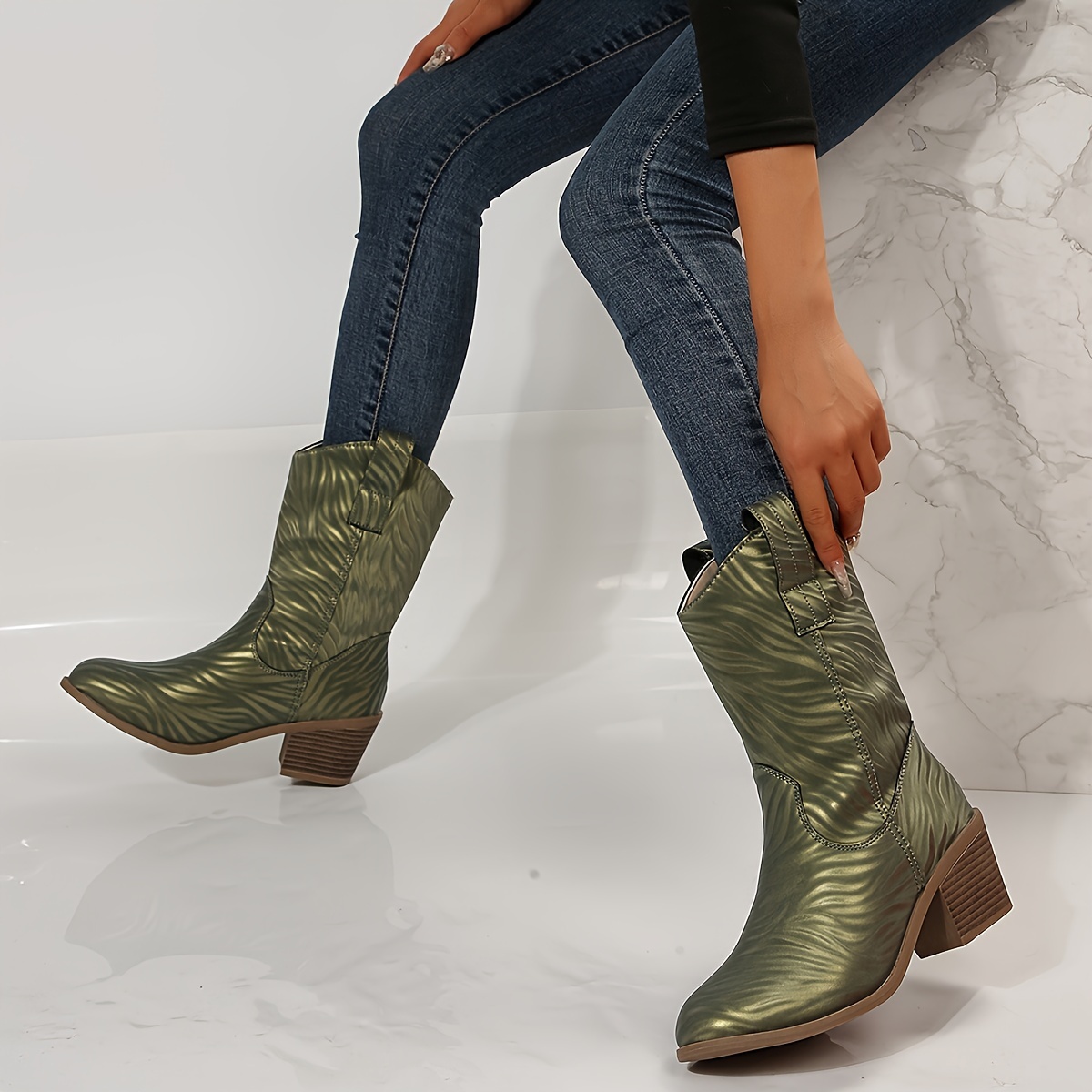 Stack heeled outlet boots