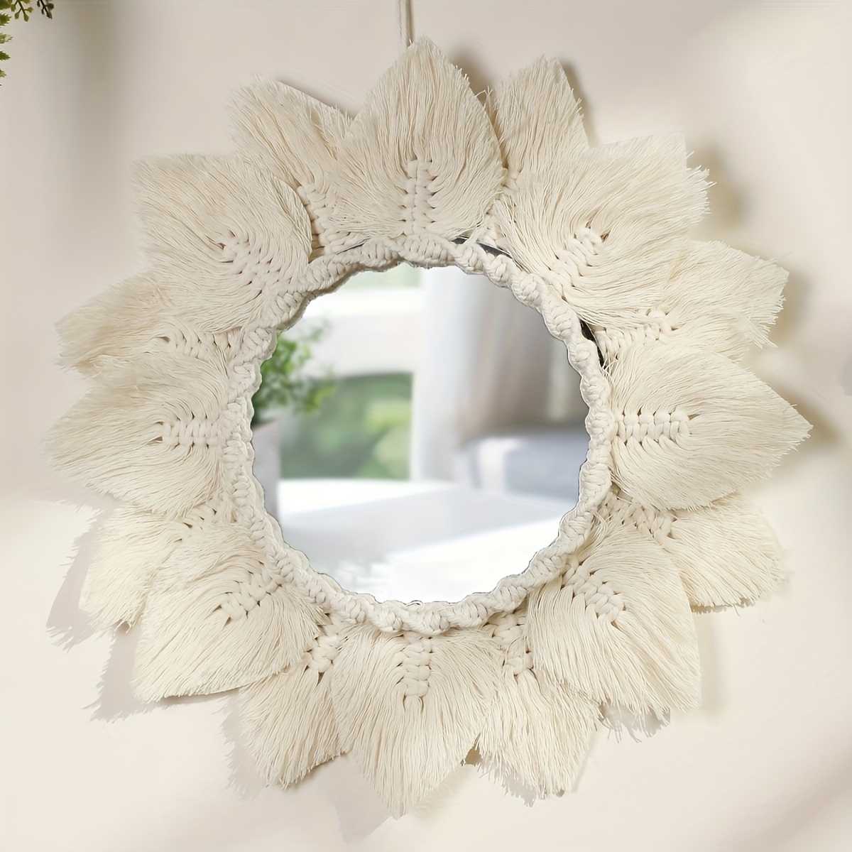 Wall Hanging Mirror Boho Floral Shaped Mirror Tassel - Temu