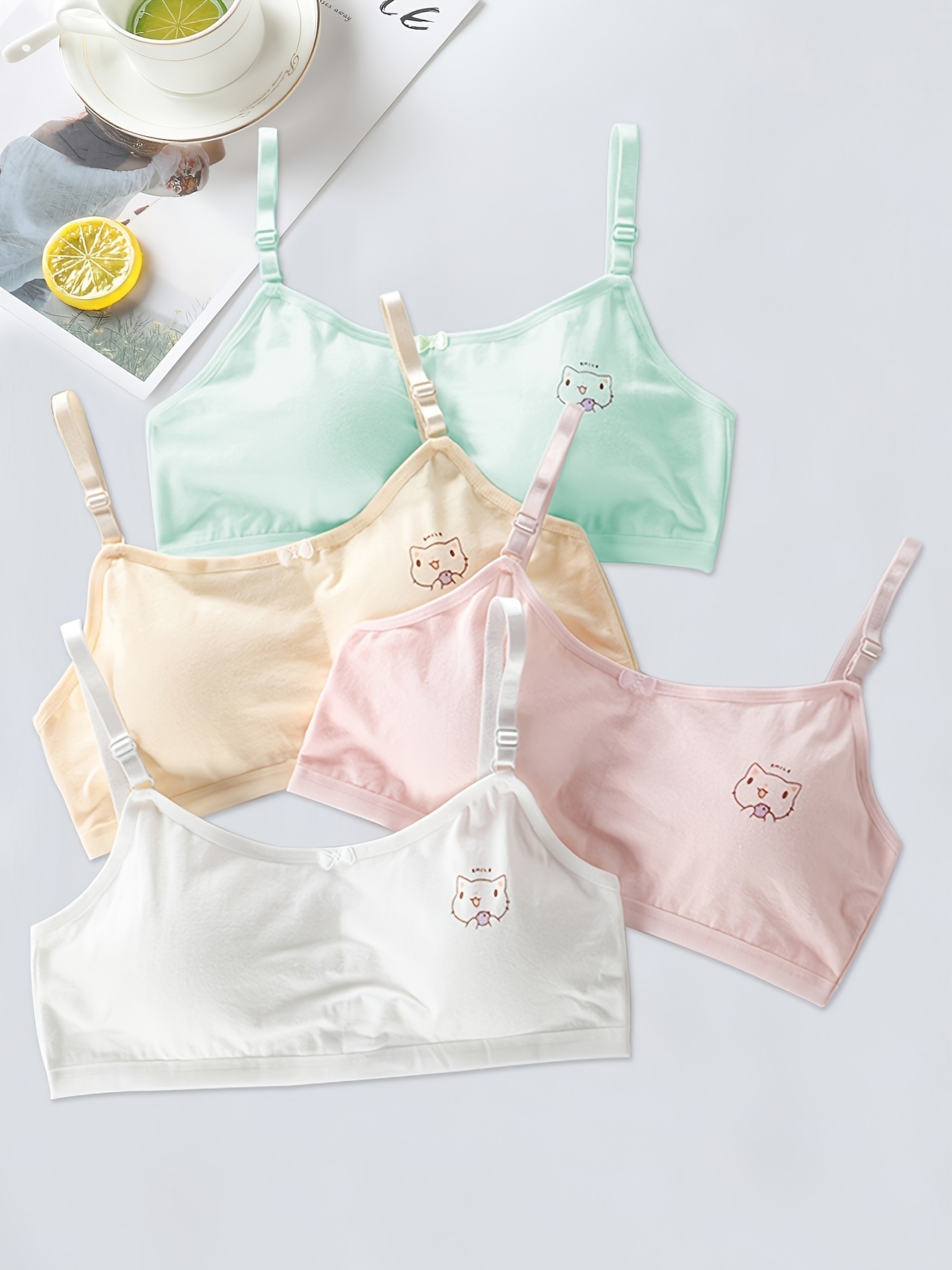 Girls Bra Cute Cat Print Stretchy Bralette Underwear - Temu New