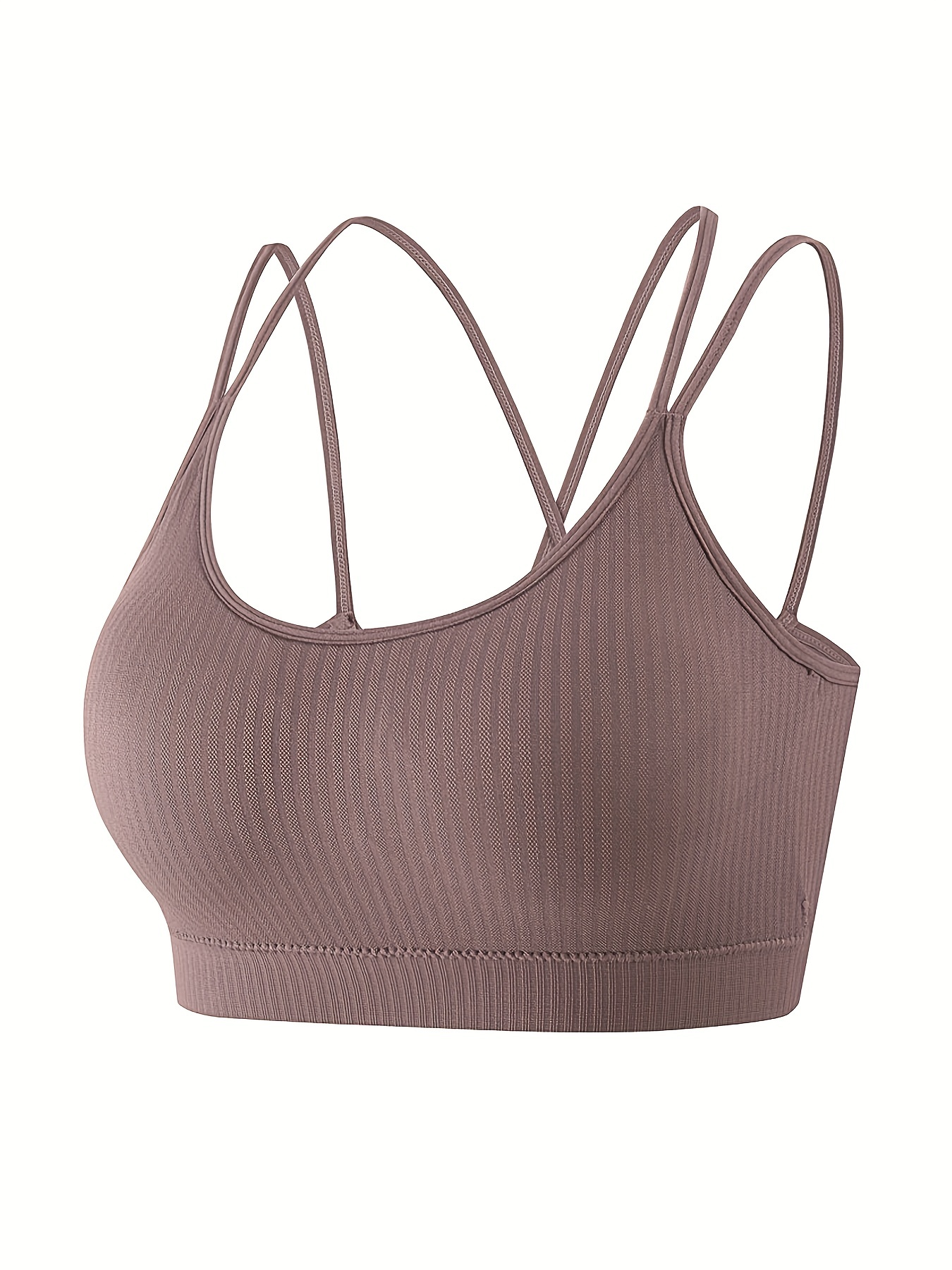 Solid Ribbed Wireless Bras Comfy Breathable Double Straps - Temu