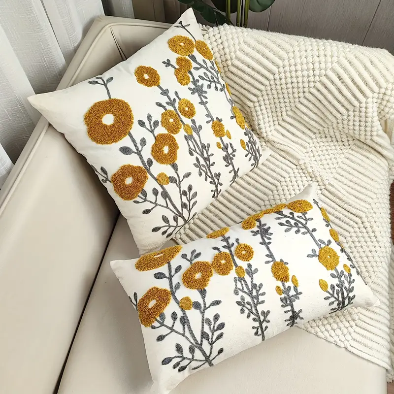 Boho Floral Tufted Decorative Throw Pillow Cover Embroidered - Temu