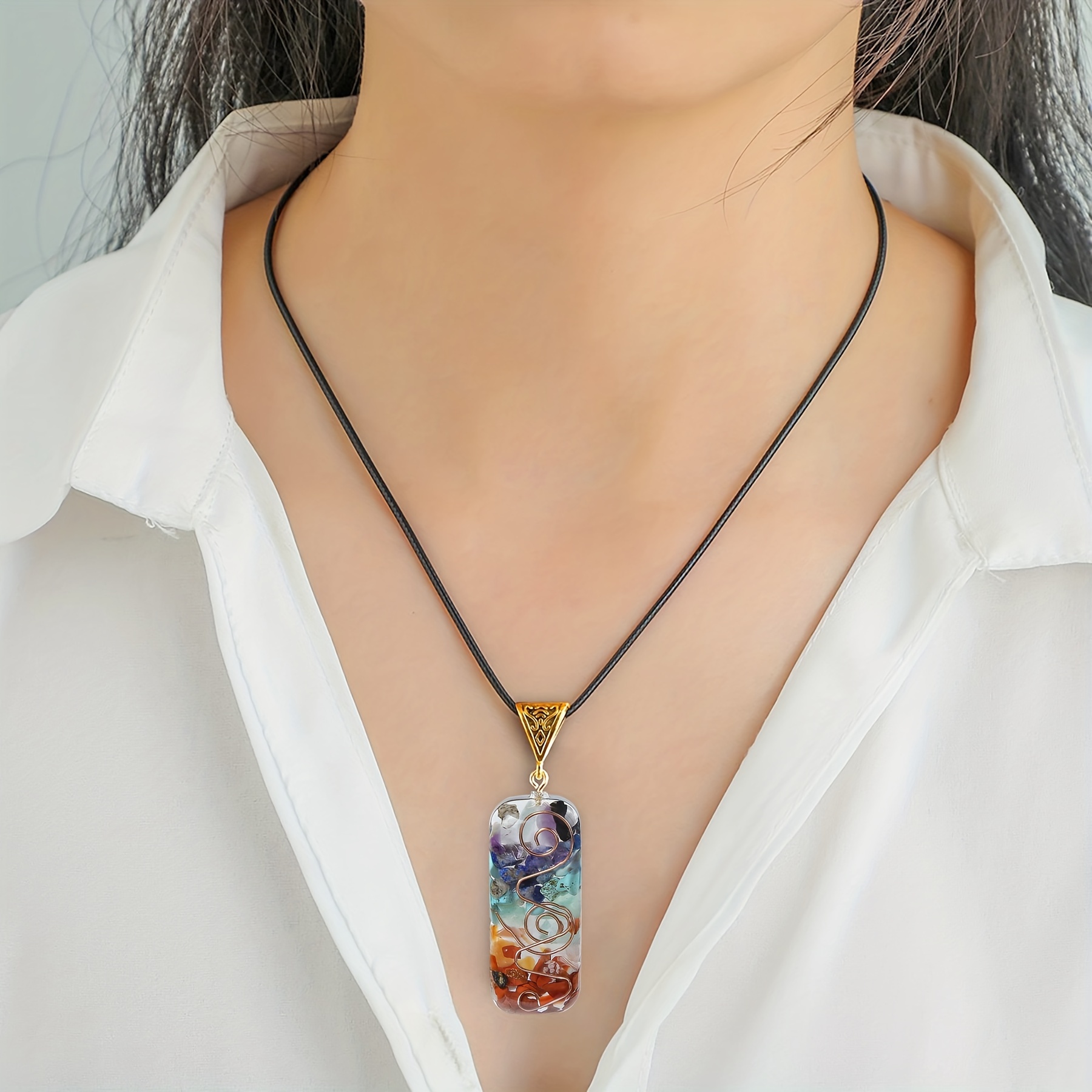 1pc 7 chakra healing crystal necklace with adjustable rope spiritual yoga for women girls gifts 4