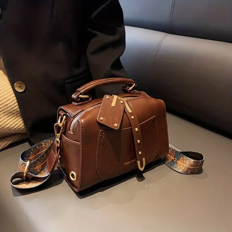 unique niche design square bag womens classic textured shoulder bag retro crossbody wallet details 1
